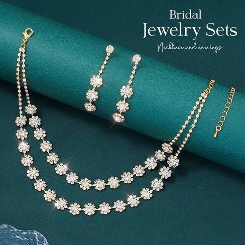 Aukmla Rhinestones Bridal Wedding Jewelry Sets Crystal Layered Choker Necklace Earrings Set Prom Formal Jewelry for Women in Saudi Arabia