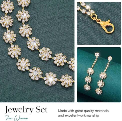 Aukmla Rhinestones Bridal Wedding Jewelry Sets Crystal Layered Choker Necklace Earrings Set Prom Formal Jewelry for Women in Saudi Arabia