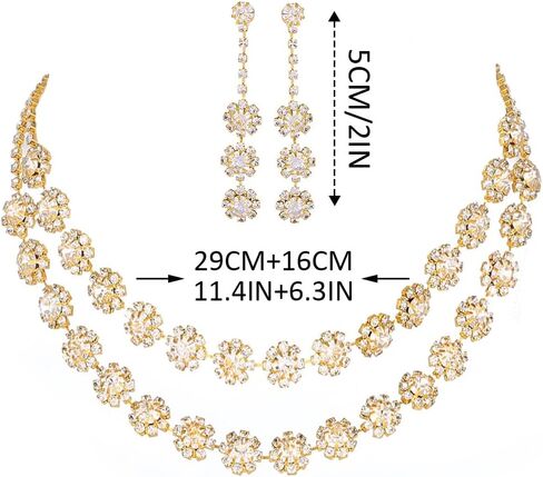 Aukmla Rhinestones Bridal Wedding Jewelry Sets Crystal Layered Choker Necklace Earrings Set Prom Formal Jewelry for Women in Saudi Arabia