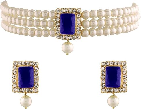 I Jewels Indian Wedding Bollywood Stone Pearl Choker Necklace With Earring Jewellery Set For Women in Kuwait