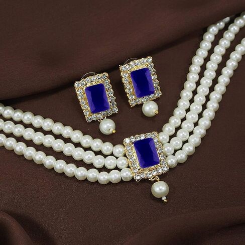 I Jewels Indian Wedding Bollywood Stone Pearl Choker Necklace With Earring Jewellery Set For Women in Kuwait