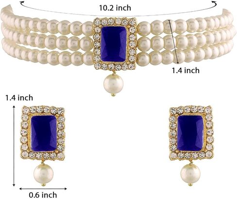 I Jewels Indian Wedding Bollywood Stone Pearl Choker Necklace With Earring Jewellery Set For Women in Kuwait