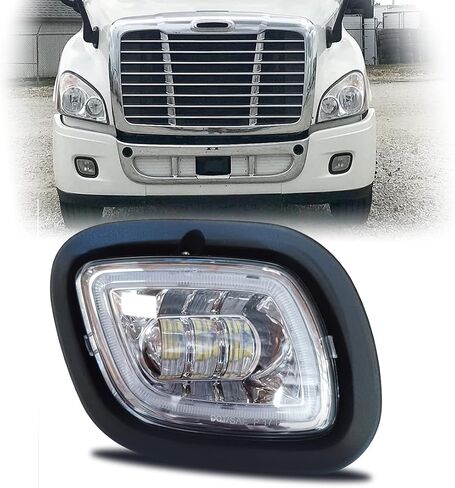 جهاز عرض FV FIT LED للضباب من الكروم مع هالة للسائق الأيسر وجانب الركاب الأيمن لـ Freightliner Cascadia 2008 2009 2010 2011 2012 2013 2014 2015 2016 2017 DOT SAE Approved in Kuwait
