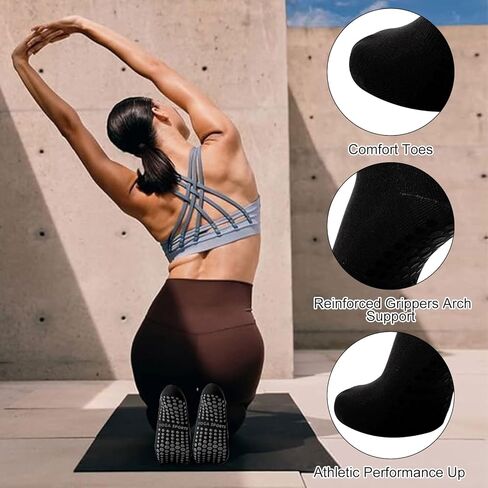 3 Pairs Non Slip Yoga Socks for Women Anti-skid Long Socks for Yoga, Barre, Ballet, Dance, Barefoot Workout Gym in Kuwait