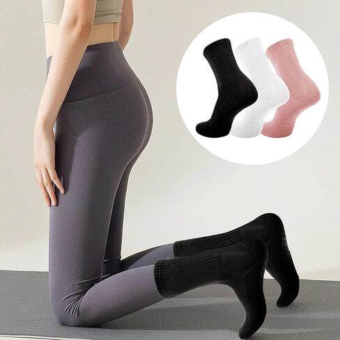3 Pairs Non Slip Yoga Socks for Women Anti-skid Long Socks for Yoga, Barre, Ballet, Dance, Barefoot Workout Gym in Kuwait