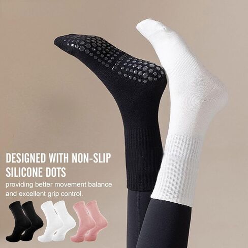 3 Pairs Non Slip Yoga Socks for Women Anti-skid Long Socks for Yoga, Barre, Ballet, Dance, Barefoot Workout Gym in Kuwait