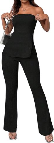 GORGLITTER Women's Flared Pants Set 2 Piece Summer Outfits Strapless Backless Tube Tops and High Waisted Bell Bottoms in Saudi Arabia