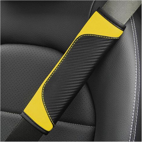 2PCS Car Seat Belt Cover, Carbon Fiber Safety Seatbelt Shoulder Strap Covers, Breathable Leather Soft and Comfortable Harness Pad Protect Your Neck and Shoulder（Black/Light Green） in Saudi Arabia