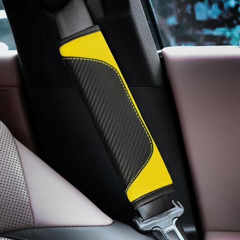 2PCS Car Seat Belt Cover, Carbon Fiber Safety Seatbelt Shoulder Strap Covers, Breathable Leather Soft and Comfortable Harness Pad Protect Your Neck and Shoulder（Black/Light Green） in Saudi Arabia