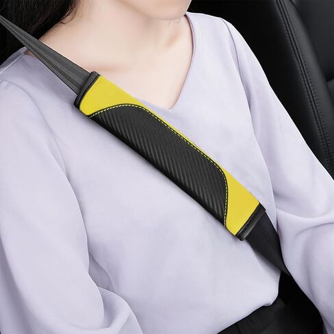 2PCS Car Seat Belt Cover, Carbon Fiber Safety Seatbelt Shoulder Strap Covers, Breathable Leather Soft and Comfortable Harness Pad Protect Your Neck and Shoulder（Black/Light Green） in Saudi Arabia