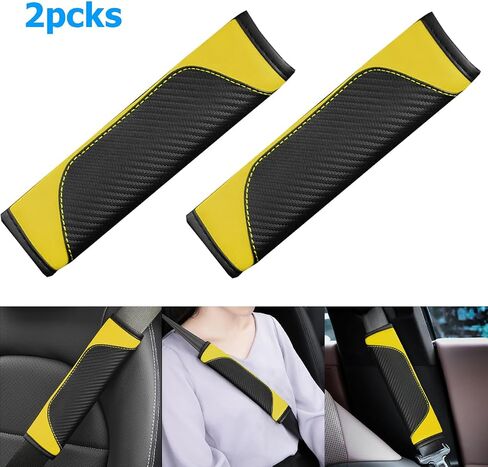 2PCS Car Seat Belt Cover, Carbon Fiber Safety Seatbelt Shoulder Strap Covers, Breathable Leather Soft and Comfortable Harness Pad Protect Your Neck and Shoulder（Black/Light Green） in Saudi Arabia