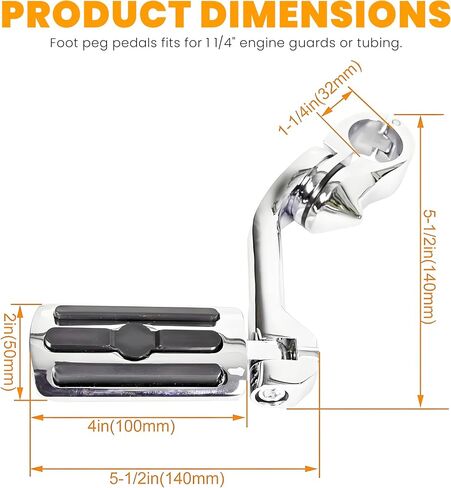 ECOTRIC 1.25'' Motorcycle Footpegs Long Highway Foot Pegs Compatible with Harley Davidson Road King Street Glide Honda Kawasaki Suzuki Yamaha Highway Foot Pegs Pedal - Long Angled in Saudi Arabia