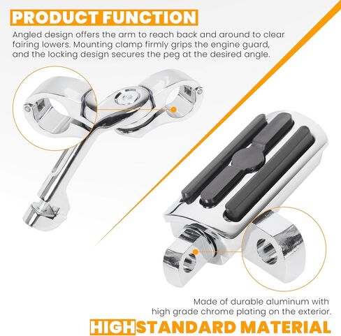 ECOTRIC 1.25'' Motorcycle Footpegs Long Highway Foot Pegs Compatible with Harley Davidson Road King Street Glide Honda Kawasaki Suzuki Yamaha Highway Foot Pegs Pedal - Long Angled in Saudi Arabia