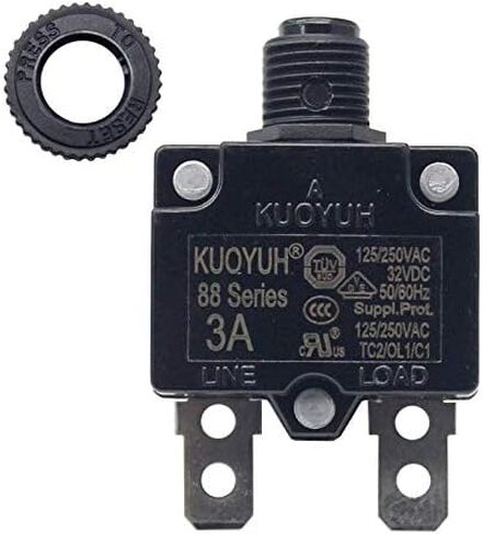 KUOYUH 88 Series 3, 5, 7, 8, 10, 12, 13, 15, 16, 20, 25, 30 Amp DC Circuit Breaker Push-Button Reset with Quick Connect Terminals and Transparent Waterproof Button Cover (8A) in Saudi Arabia