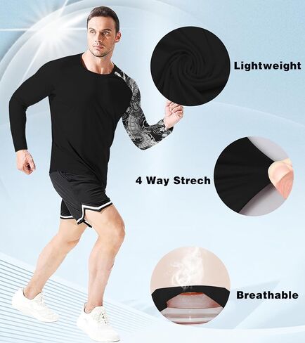 Mens Rash Guard Long Sleeve UPF 50+ Quick Dry Sun Shirt UV Protection SPF Water Shirt Fishing Swimming HH24024 in Saudi Arabia