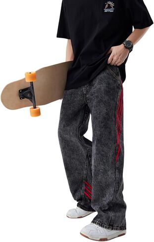 Men's Baggy Jeans Y2K Vintage Distressed Ripped Wide Leg Denim Pants Hip Hop Casual Loose Fit Streetwear Trousers in Saudi Arabia