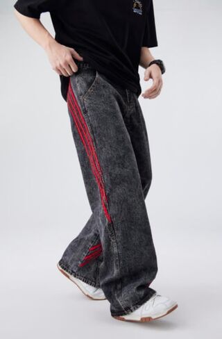 Men's Baggy Jeans Y2K Vintage Distressed Ripped Wide Leg Denim Pants Hip Hop Casual Loose Fit Streetwear Trousers in Saudi Arabia