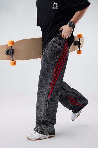 Men's Baggy Jeans Y2K Vintage Distressed Ripped Wide Leg Denim Pants Hip Hop Casual Loose Fit Streetwear Trousers in Saudi Arabia