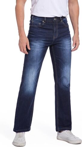 Men's Jeans Regular Fit High Waist Straight Stretch Cotton Jeans 5 Pocket in Saudi Arabia