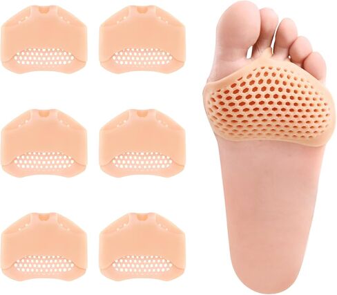 3 Pairs Complexion Metatarsal Pads, Ball of Foot Cushions, Reusable Breathable Soft Gel Forefoot Pads, Neuroma, Relief & Prevent Pain, Unisex, Pink, Face & Foot, Dancing, Running, Work in Kuwait