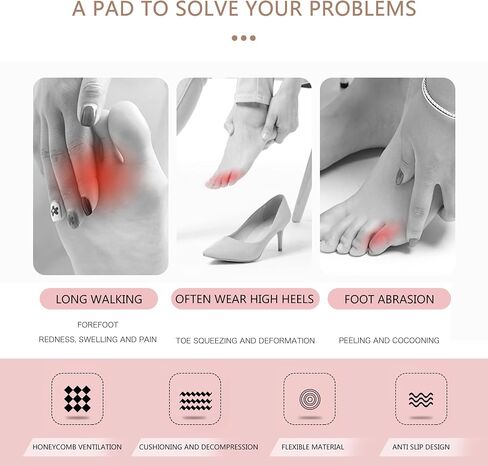 3 Pairs Complexion Metatarsal Pads, Ball of Foot Cushions, Reusable Breathable Soft Gel Forefoot Pads, Neuroma, Relief & Prevent Pain, Unisex, Pink, Face & Foot, Dancing, Running, Work in Kuwait