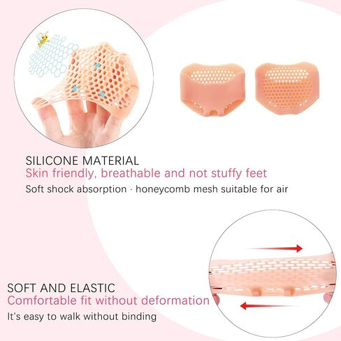 3 Pairs Complexion Metatarsal Pads, Ball of Foot Cushions, Reusable Breathable Soft Gel Forefoot Pads, Neuroma, Relief & Prevent Pain, Unisex, Pink, Face & Foot, Dancing, Running, Work in Kuwait