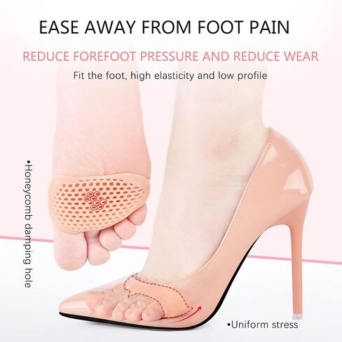 3 Pairs Complexion Metatarsal Pads, Ball of Foot Cushions, Reusable Breathable Soft Gel Forefoot Pads, Neuroma, Relief & Prevent Pain, Unisex, Pink, Face & Foot, Dancing, Running, Work in Kuwait