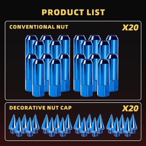 muge racing M12 x 1.5 Spike Lug Nuts 20 PCS, Electrophoretic Coating Wheel Lug Nut with Pointed Cap, Weather Resistant Lug Nut Set for Ford, Toyota, Honda, Chevrolet, Nissan, Mazda and More, Blue in Kuwait