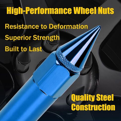 muge racing M12 x 1.5 Spike Lug Nuts 20 PCS, Electrophoretic Coating Wheel Lug Nut with Pointed Cap, Weather Resistant Lug Nut Set for Ford, Toyota, Honda, Chevrolet, Nissan, Mazda and More, Blue in Kuwait
