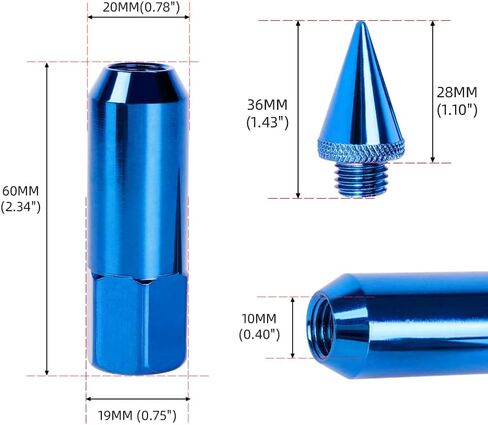 muge racing M12 x 1.5 Spike Lug Nuts 20 PCS, Electrophoretic Coating Wheel Lug Nut with Pointed Cap, Weather Resistant Lug Nut Set for Ford, Toyota, Honda, Chevrolet, Nissan, Mazda and More, Blue in Kuwait