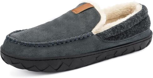 Mens Moccasin Slippers Memory Foam Suede House Slippers for Men with Soft Fleece Lining Anti-Skid Sole Indoor Outdoor House Shoes in Kuwait