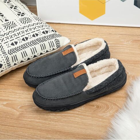 Mens Moccasin Slippers Memory Foam Suede House Slippers for Men with Soft Fleece Lining Anti-Skid Sole Indoor Outdoor House Shoes in Kuwait
