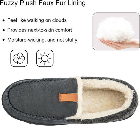 Mens Moccasin Slippers Memory Foam Suede House Slippers for Men with Soft Fleece Lining Anti-Skid Sole Indoor Outdoor House Shoes in Kuwait