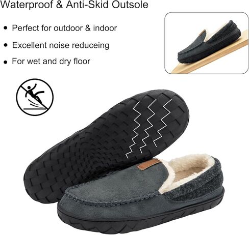 Mens Moccasin Slippers Memory Foam Suede House Slippers for Men with Soft Fleece Lining Anti-Skid Sole Indoor Outdoor House Shoes in Kuwait