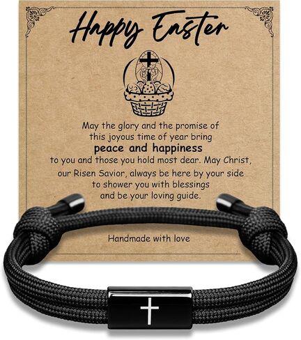 Boys Easter Basket Stuffers, Teen Boys Easter Gifts Black Cross Bracelet for Men with Delicate Card, Mens Cross Jewelry Meaningful Christian Basket Stuffers for Son Grandson in Kuwait