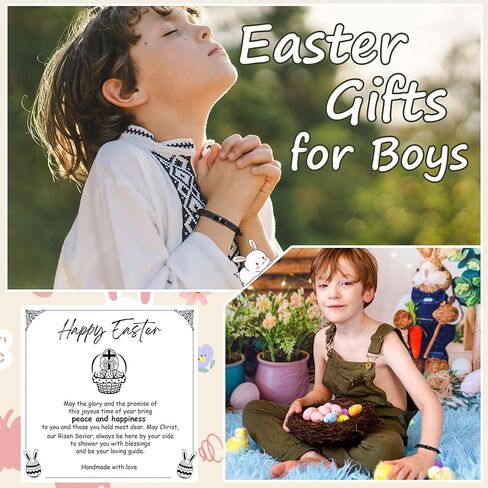 Boys Easter Basket Stuffers, Teen Boys Easter Gifts Black Cross Bracelet for Men with Delicate Card, Mens Cross Jewelry Meaningful Christian Basket Stuffers for Son Grandson in Kuwait