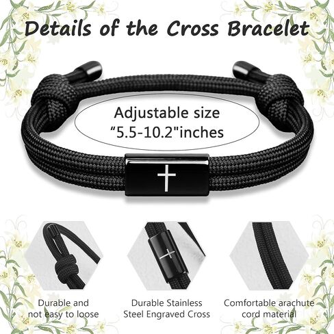 Boys Easter Basket Stuffers, Teen Boys Easter Gifts Black Cross Bracelet for Men with Delicate Card, Mens Cross Jewelry Meaningful Christian Basket Stuffers for Son Grandson in Kuwait