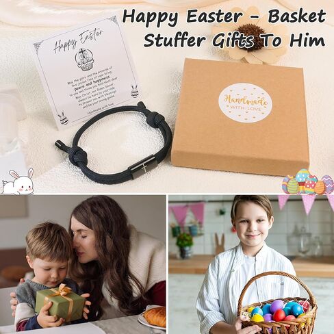 Boys Easter Basket Stuffers, Teen Boys Easter Gifts Black Cross Bracelet for Men with Delicate Card, Mens Cross Jewelry Meaningful Christian Basket Stuffers for Son Grandson in Kuwait