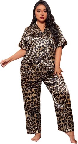 Milumia Women's Plus Size Satin Pajama Set 2 Piece Notch Collar Sleepwear Loungewear in Saudi Arabia