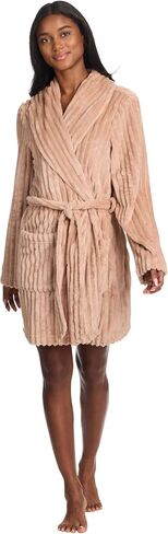 TAHARI Sculpted Plush Robes for Women Short, Fluffy Robe with Pockets and Waist Tie, Fuzzy Bathrobe, Womens Gifts in Saudi Arabia