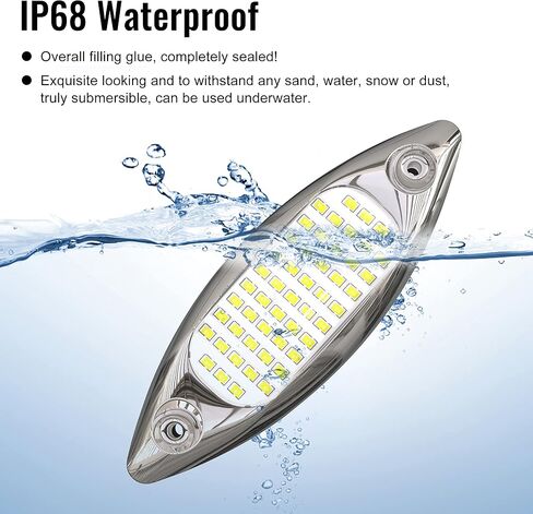 HUSUKU 5.6 بوصة LED أضواء مجاملة بحرية، SOOP3 P3-1 51LED 1800LM IP68 نوع المكوك القارب رافدة سطح الضوء لليخوت العائمة كاياك ستيرن الداخلية تحت الماء مقصورة سطح السفينة الصيد (2PCS أبيض) in Kuwait