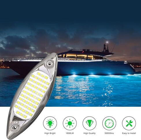HUSUKU 5.6 بوصة LED أضواء مجاملة بحرية، SOOP3 P3-1 51LED 1800LM IP68 نوع المكوك القارب رافدة سطح الضوء لليخوت العائمة كاياك ستيرن الداخلية تحت الماء مقصورة سطح السفينة الصيد (2PCS أبيض) in Kuwait