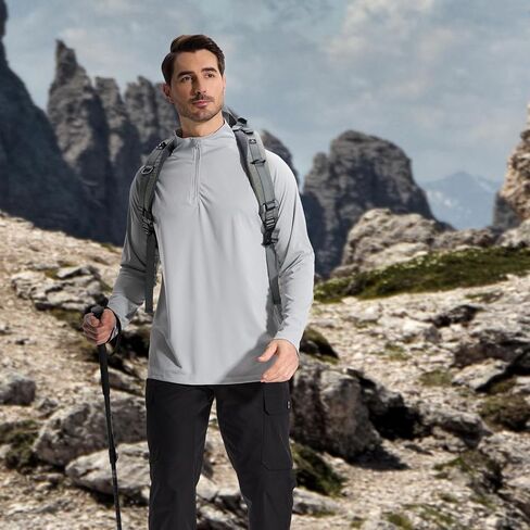 LOOGU Men's Quarter Zip Golf Pullover Long Sleeve 1/4 Zip Mock Neck UPF50+ Shirts Running Athletic Hiking Quick Dry Outdoor in Saudi Arabia