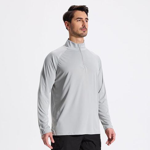 LOOGU Men's Quarter Zip Golf Pullover Long Sleeve 1/4 Zip Mock Neck UPF50+ Shirts Running Athletic Hiking Quick Dry Outdoor in Saudi Arabia