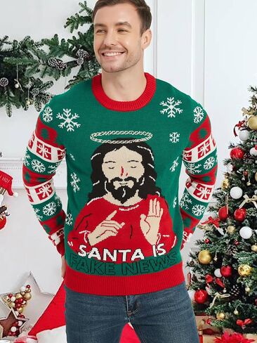 Ugly Christmas Sweaters for Men, Long Sleeve Crew Neck Sweater, Knitted Jumper in Saudi Arabia