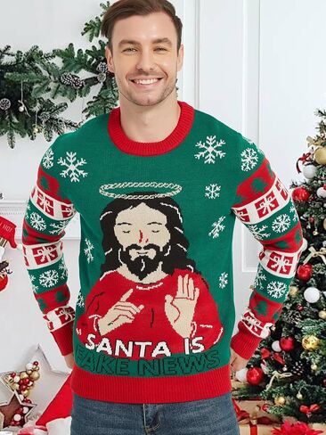 Ugly Christmas Sweaters for Men, Long Sleeve Crew Neck Sweater, Knitted Jumper in Saudi Arabia