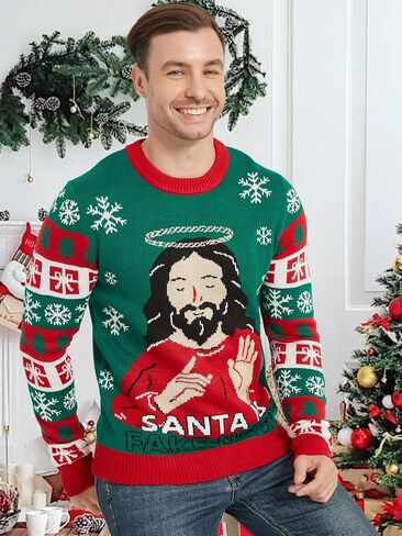 Ugly Christmas Sweaters for Men, Long Sleeve Crew Neck Sweater, Knitted Jumper in Saudi Arabia