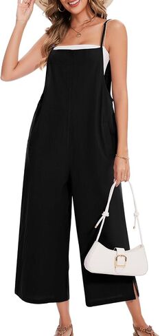 Women Casual Long Bib Pants Overalls Jumpsuits Loose Wide Leg Baggy Rompers Pants with Pockets in Kuwait