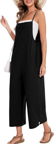 Women Casual Long Bib Pants Overalls Jumpsuits Loose Wide Leg Baggy Rompers Pants with Pockets in Kuwait