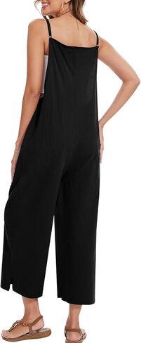 Women Casual Long Bib Pants Overalls Jumpsuits Loose Wide Leg Baggy Rompers Pants with Pockets in Kuwait